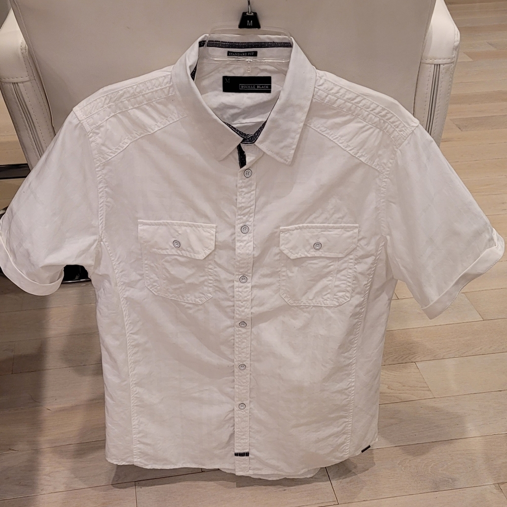 Mens Buckle Black M S/S Button Up